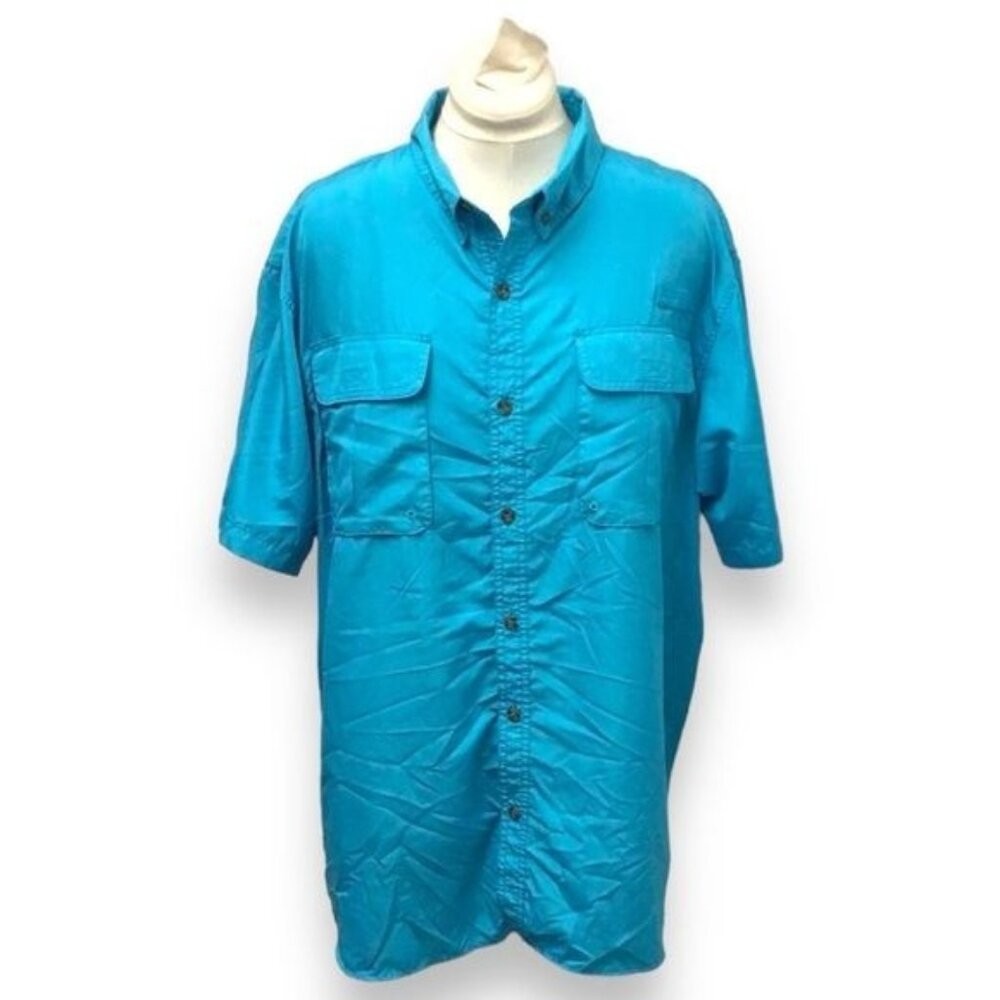 RedHead Mens 2XL Short Sleeve Shirt Turquoise Button-Up Polyester Fisherman Styl